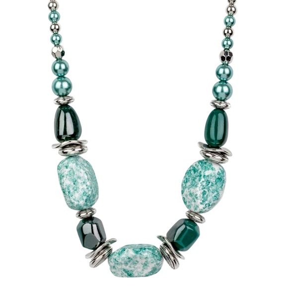 ANTHROPOLOGIE • Turquoise Chunky Necklace Timelessly Tantalizing Beads Statement - Picture 1 of 6